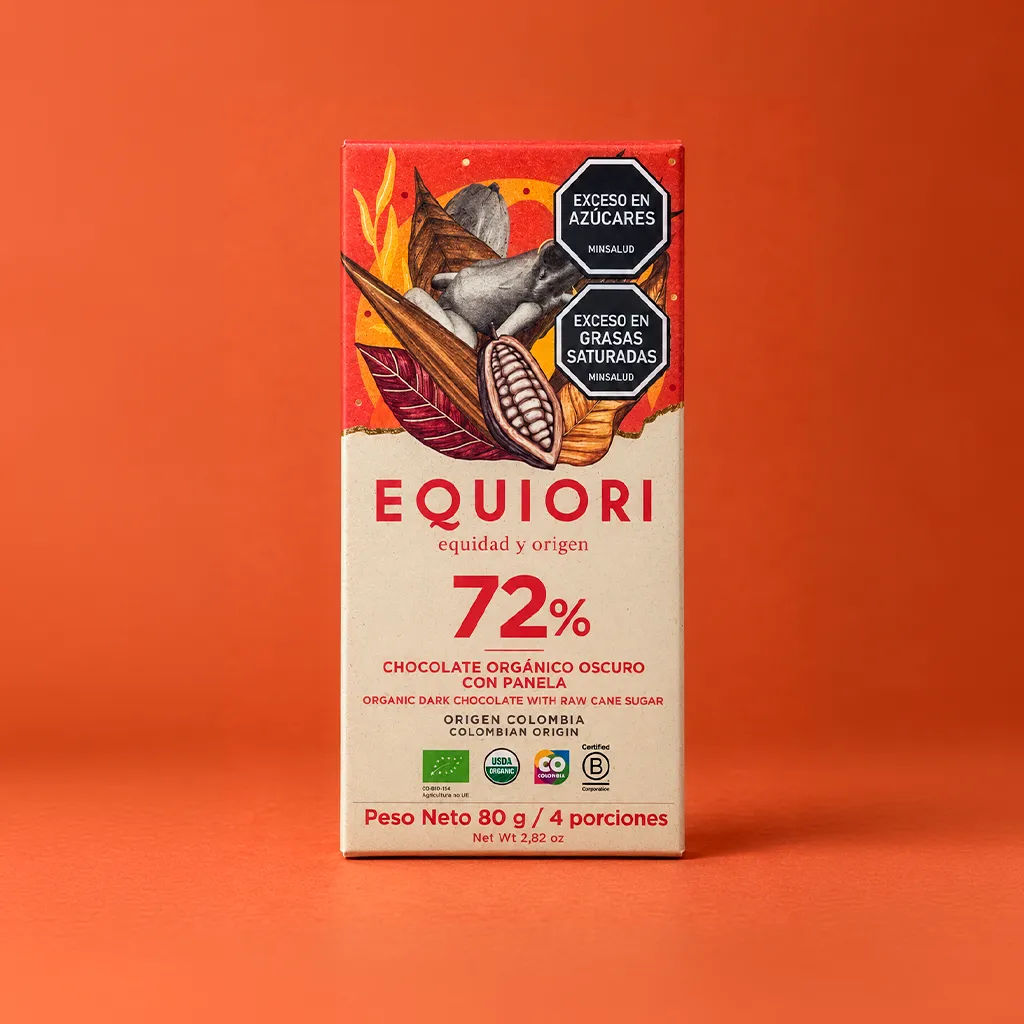 Chocolate Equiori 72% con panela de 80 g