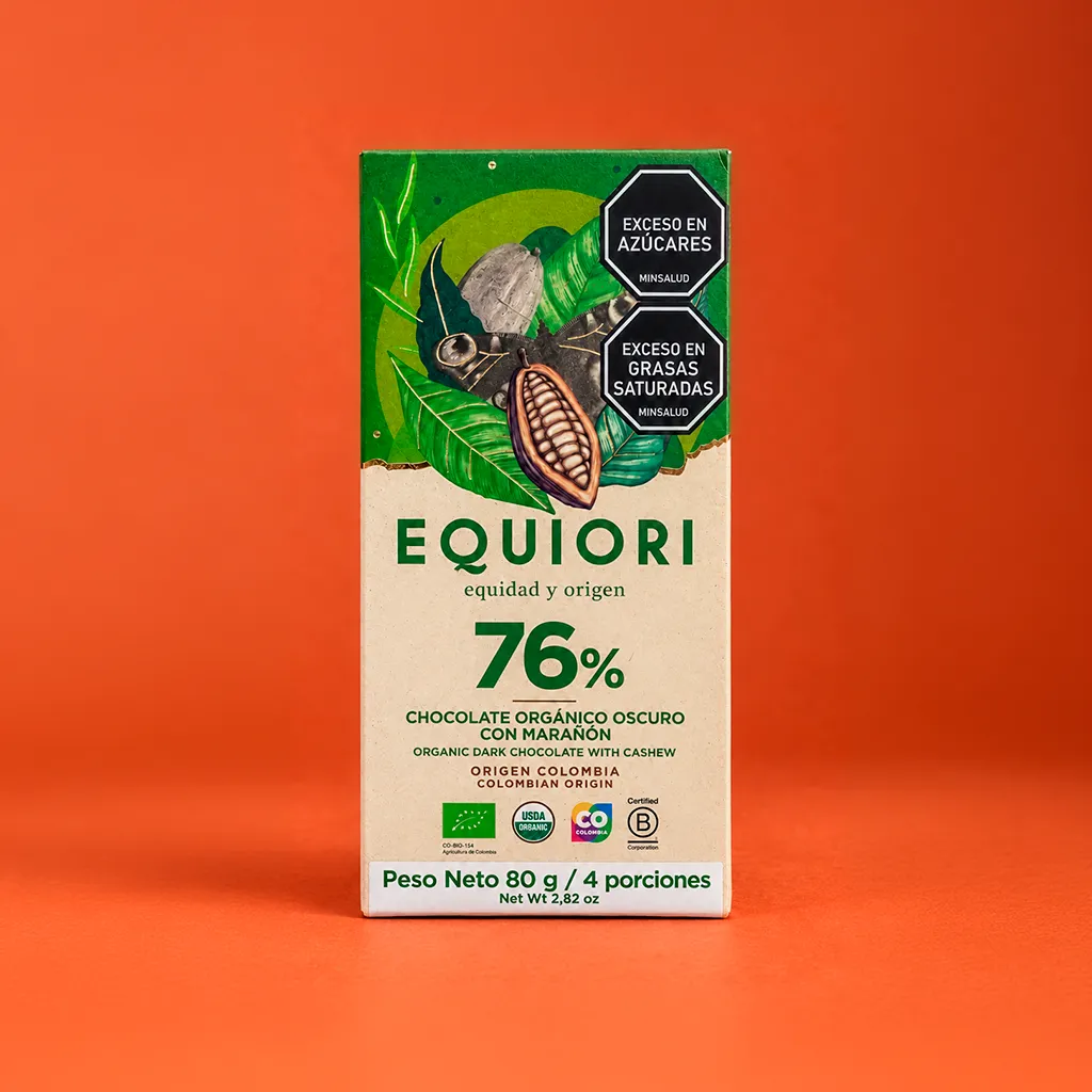 Chocolate Equiori 76% con marañón de 80 g