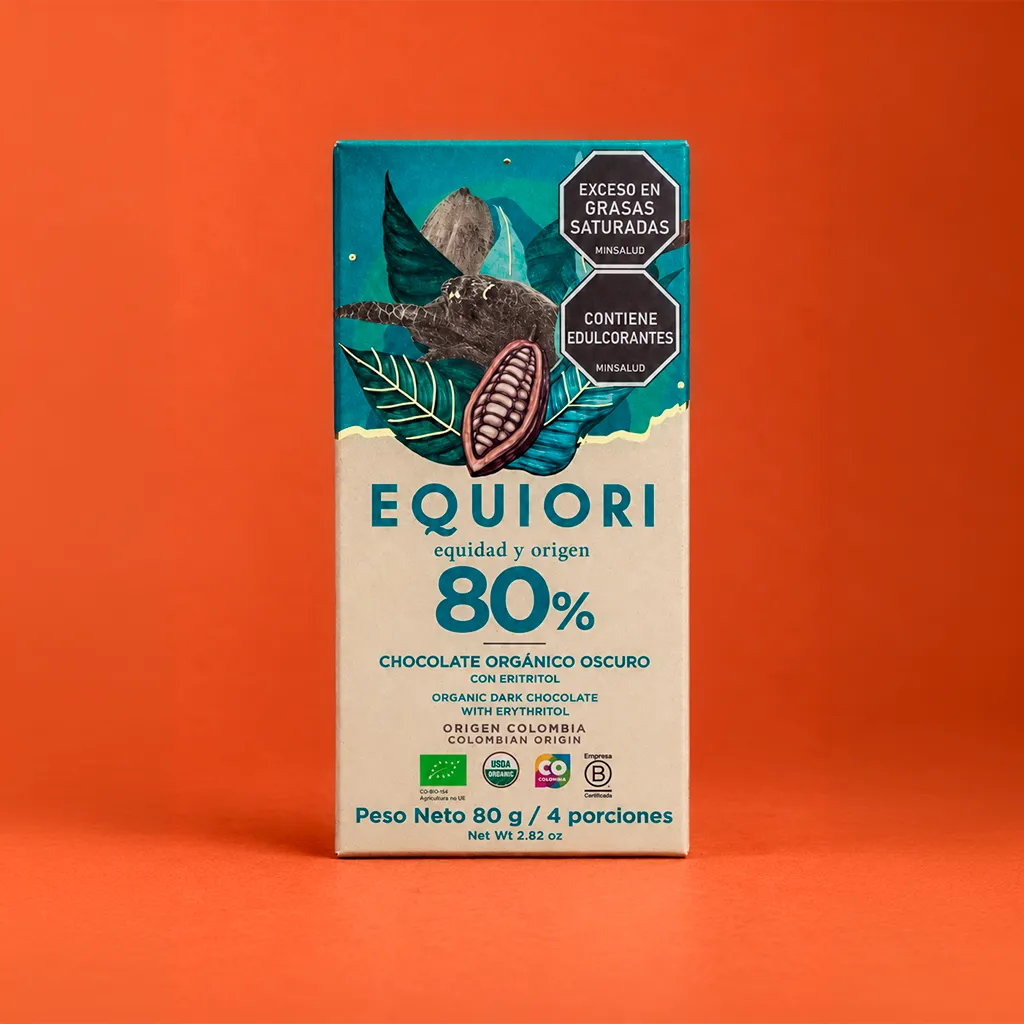 Chocolate Equiori 80% sin azúcar añadida de 80 g