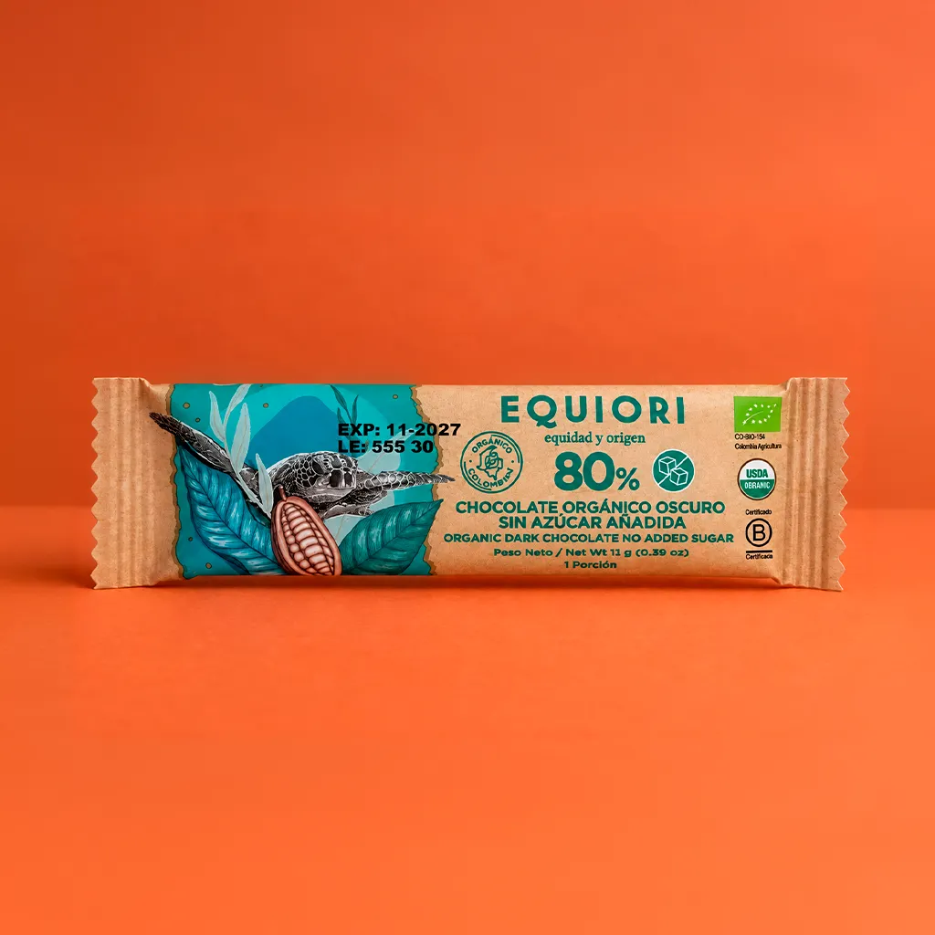 Chocolatina Equiori 80% sin azúcar añadida de 11 g